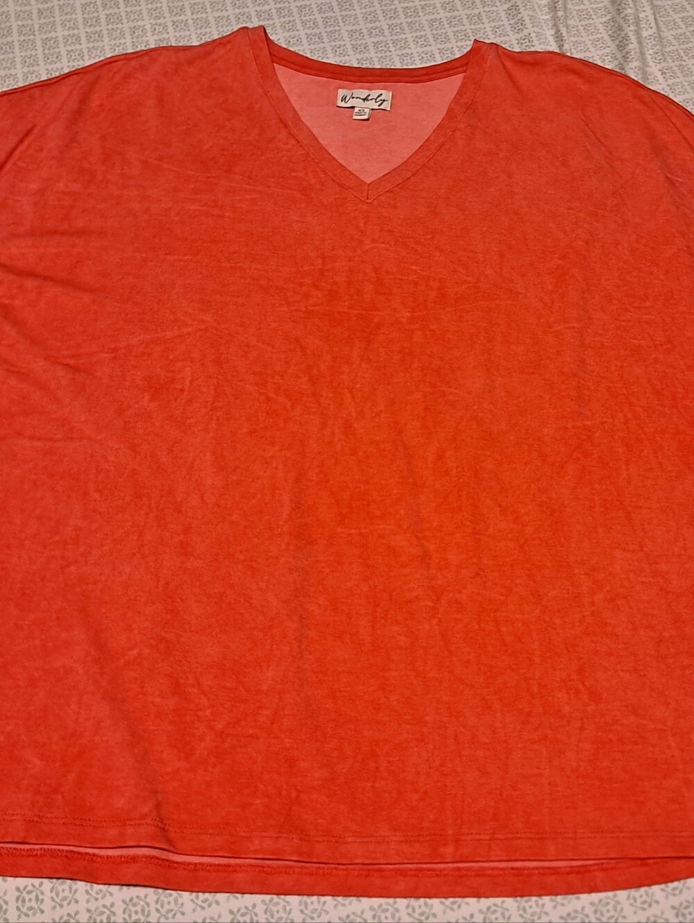 Wonderly V-Neck Polyester Tee in Coral